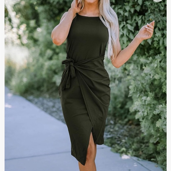 NWT Olive Green Faux Wrap Dress Size Medium - Picture 2 of 10